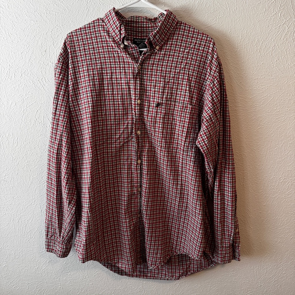 Ralph Lauren Jean Co. Red and Black plaid Shirt men’s Size Large 100% Cotton